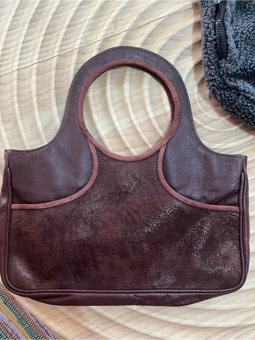RARE leather and suade bag with circular handle